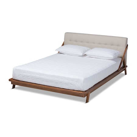 Sante Mid-Century Beige Upholstered Wood Full Size Platform Bed